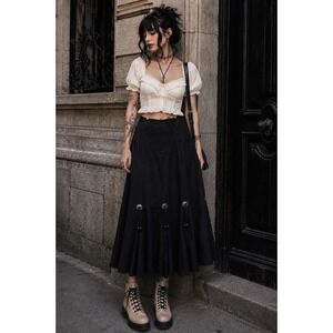 Vintage Circle T Marilyn Lenox Black Concho Western Goth Prairie Maxi Skirt 5/6